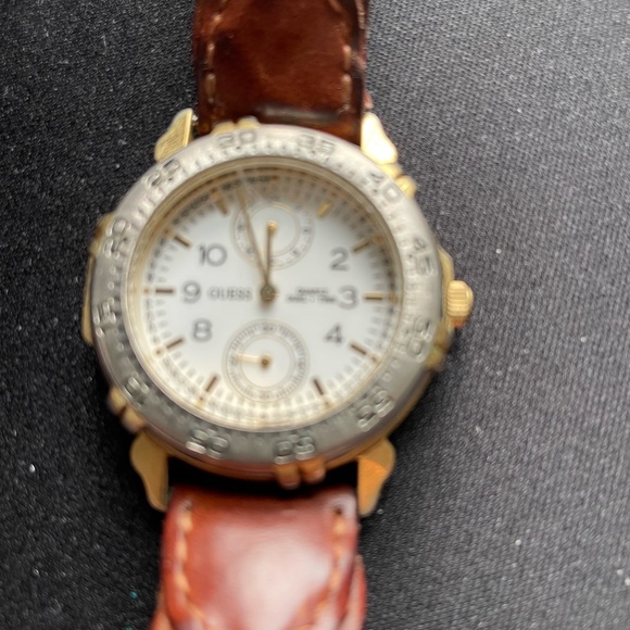 Guess gold and silver dial with a white face and brown band - Picture 2 of 7